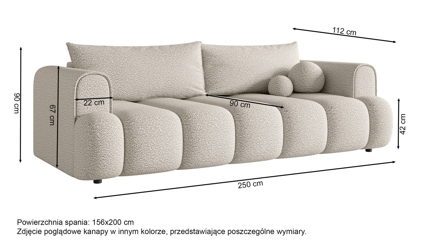 KARDELINO trīsvietīgs dīvāns ar gulēšanas funkciju, pelēks bubulis - N1 Home