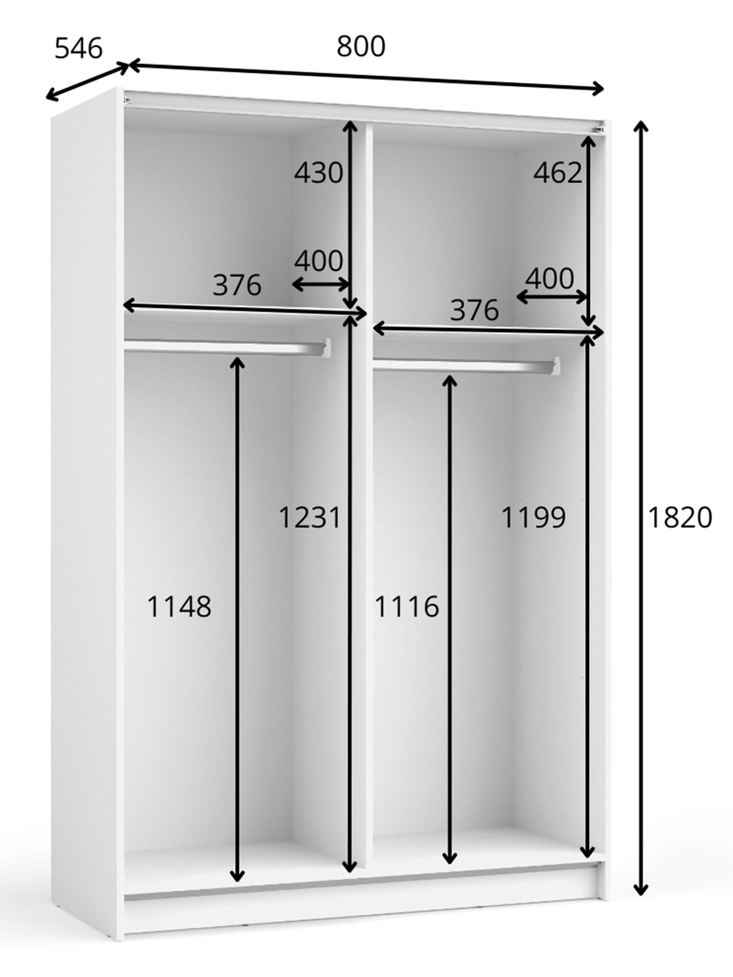 DIAFO Divdurvju bīdāmais skapis ar spoguli, 80 cm, melns