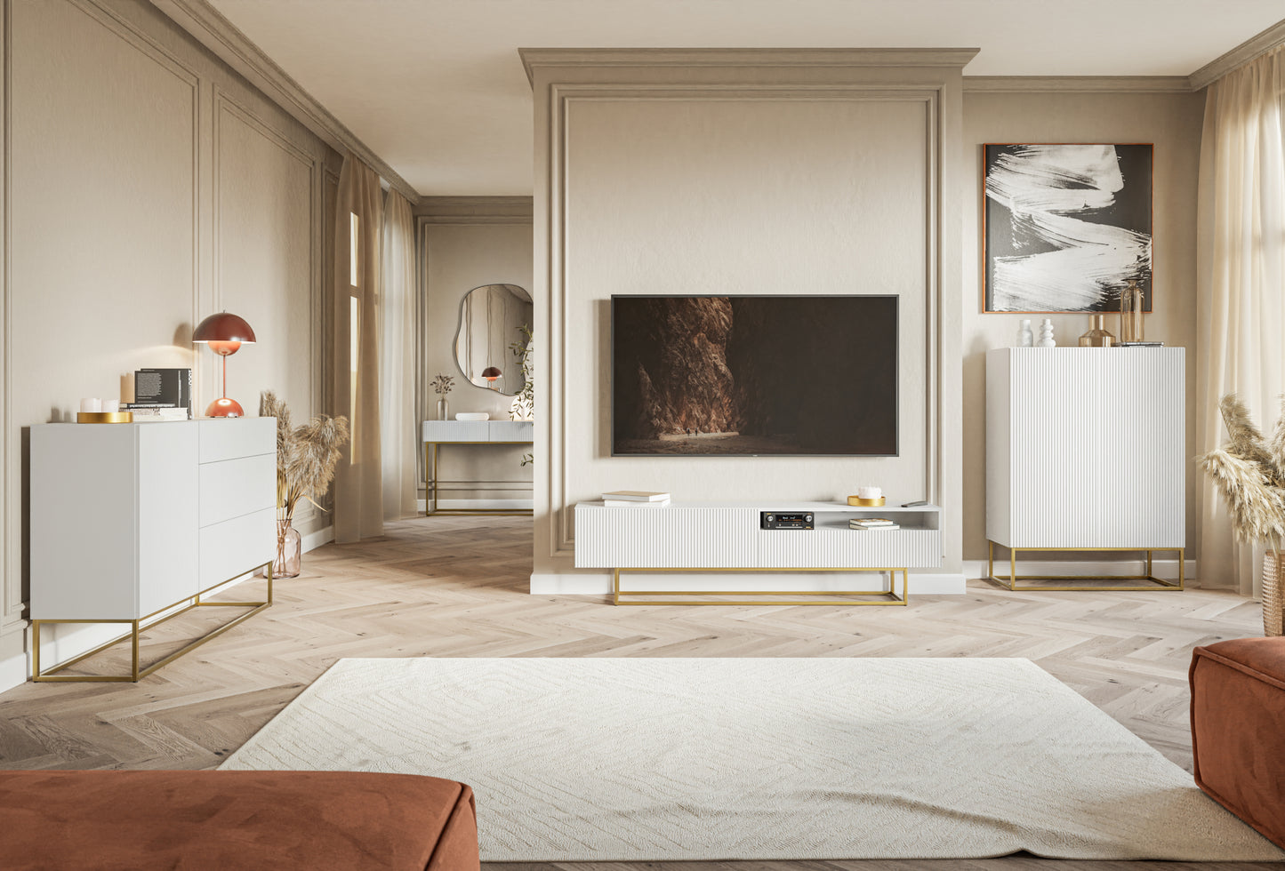 Konsole Velda 110/79/40 cm balts/zelts