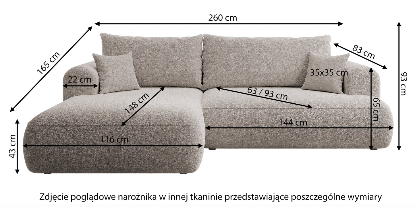 AVA Stūra dīvāns ar miega funkciju L-veida gaiši pelēks  polsterējums, kreisa puse - N1 Home