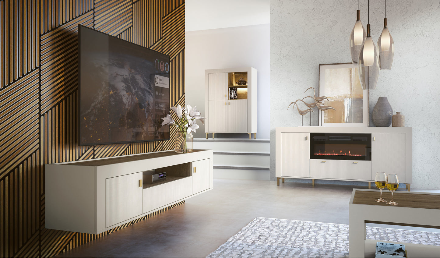 Vitrīna Lamos 96/135/39 cm bēšs/zelts