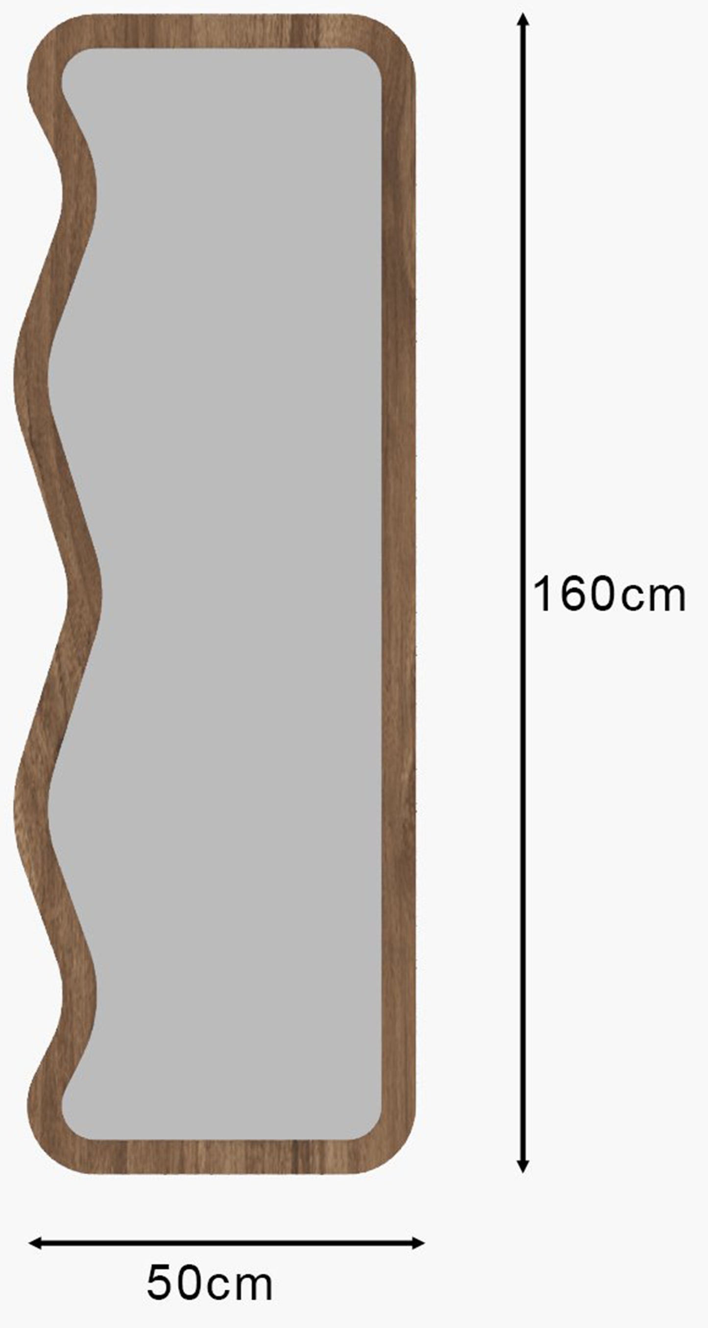 SELE Grīdas spogulis 160x50 cm umši brūnā rāmī ar asimetriskiem viļņiem