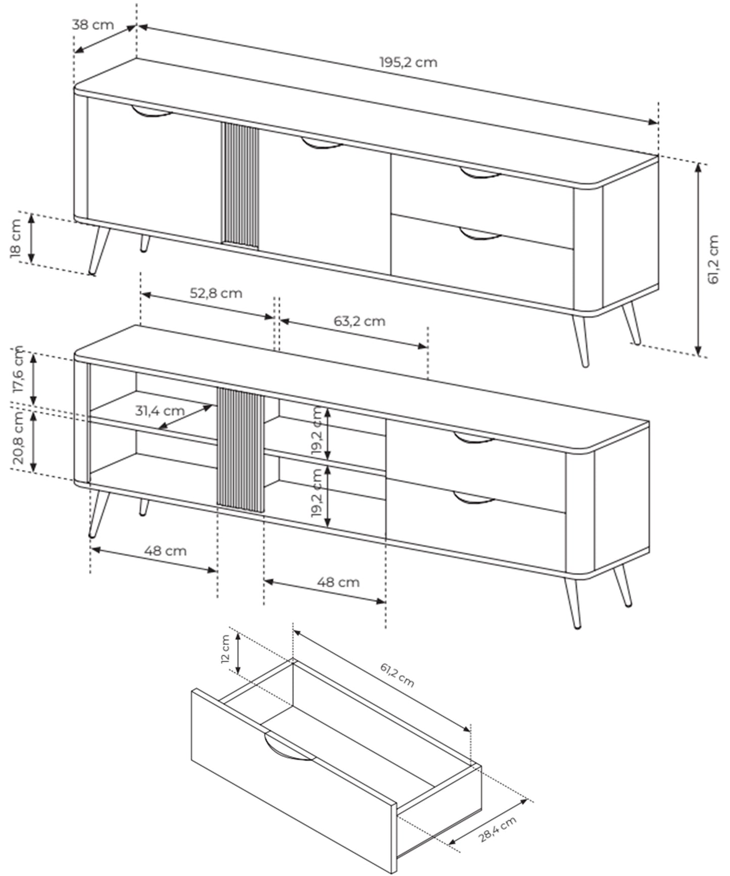 TV skapis Verto 161/195/38 cm Dunin ozols