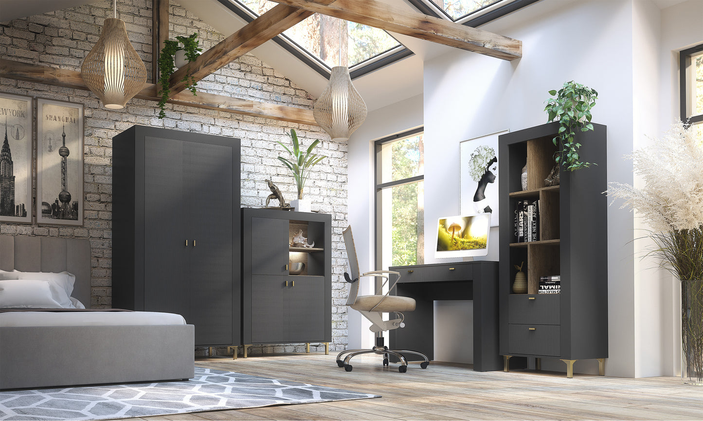 Skapis Lamos 55/153/38 cm melns/zelts