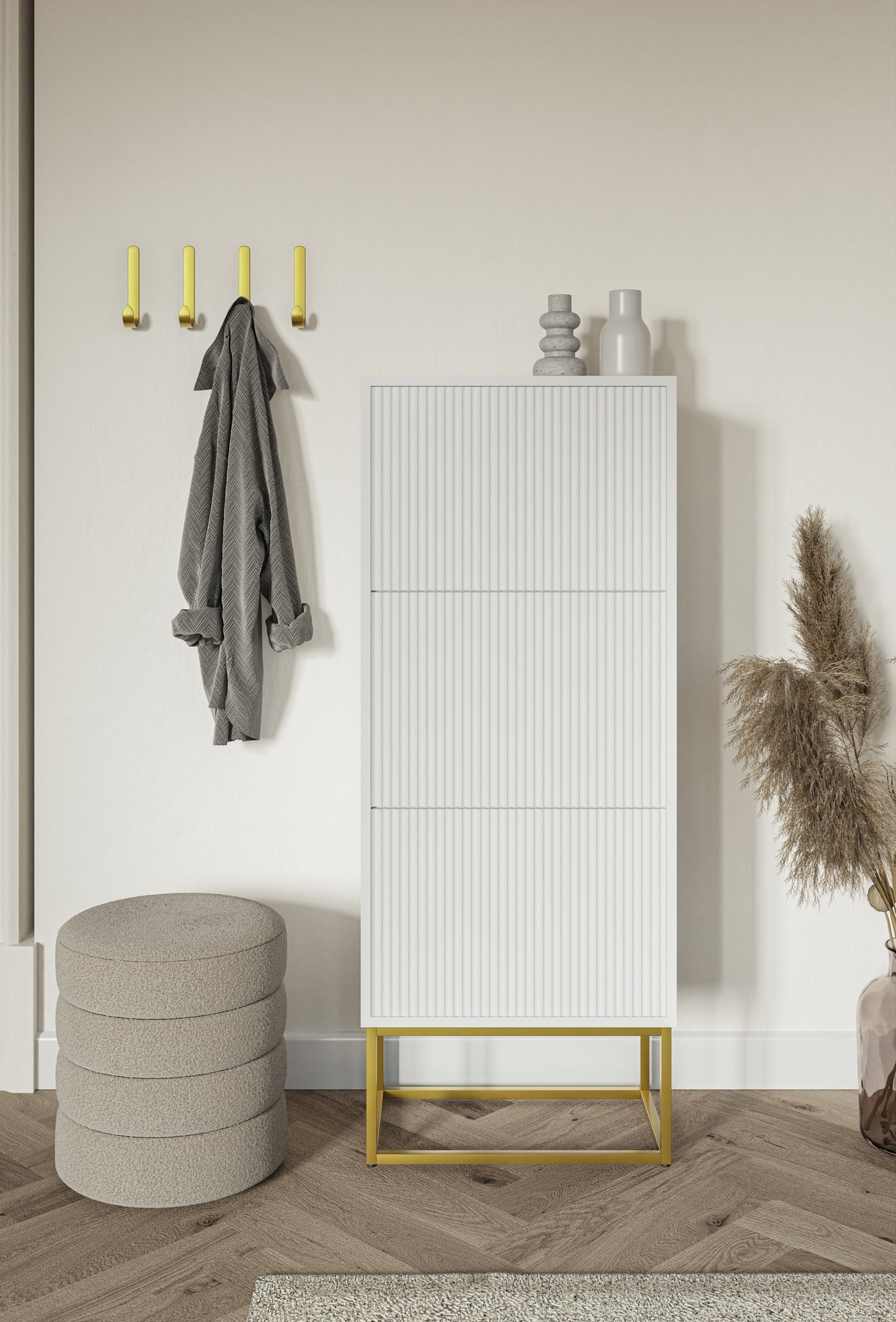 Apavu skapis Velda 50/30/125 cm balts/zelts