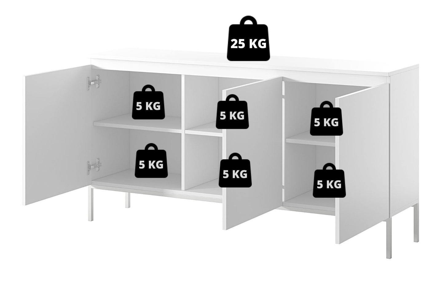 Kumode Bommo 150/77/35 cm melns/zelts