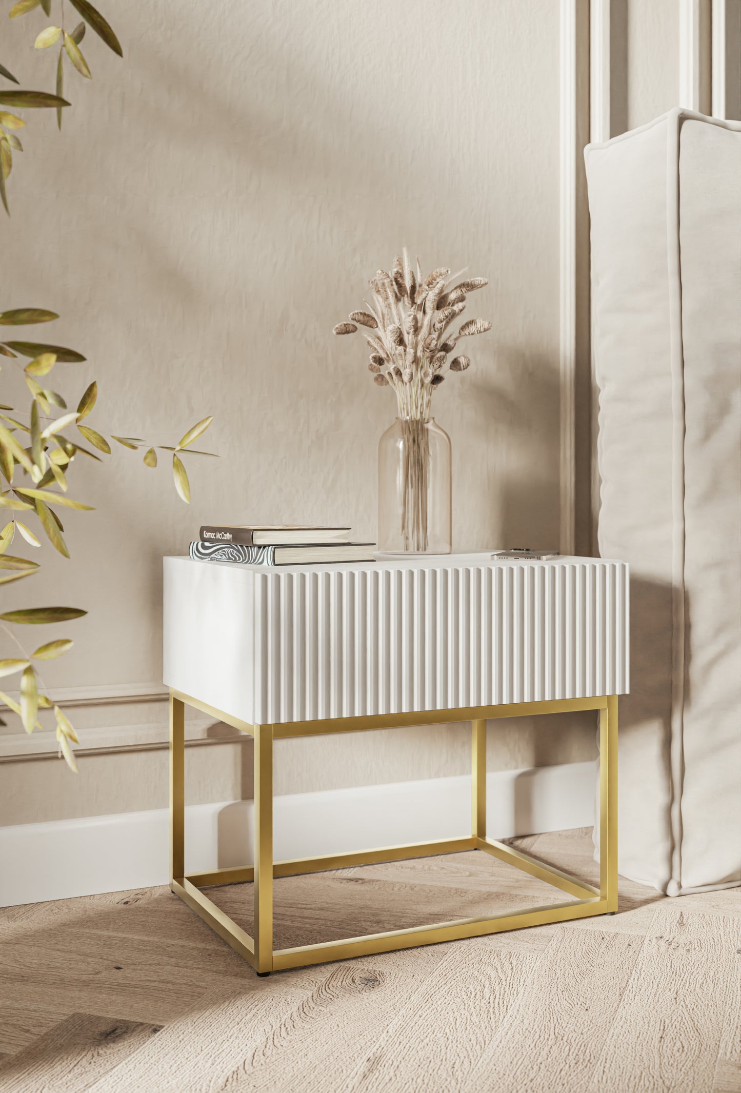 Naktsskapis Velda 50/44/35 cm balts/zelts - N1 Home