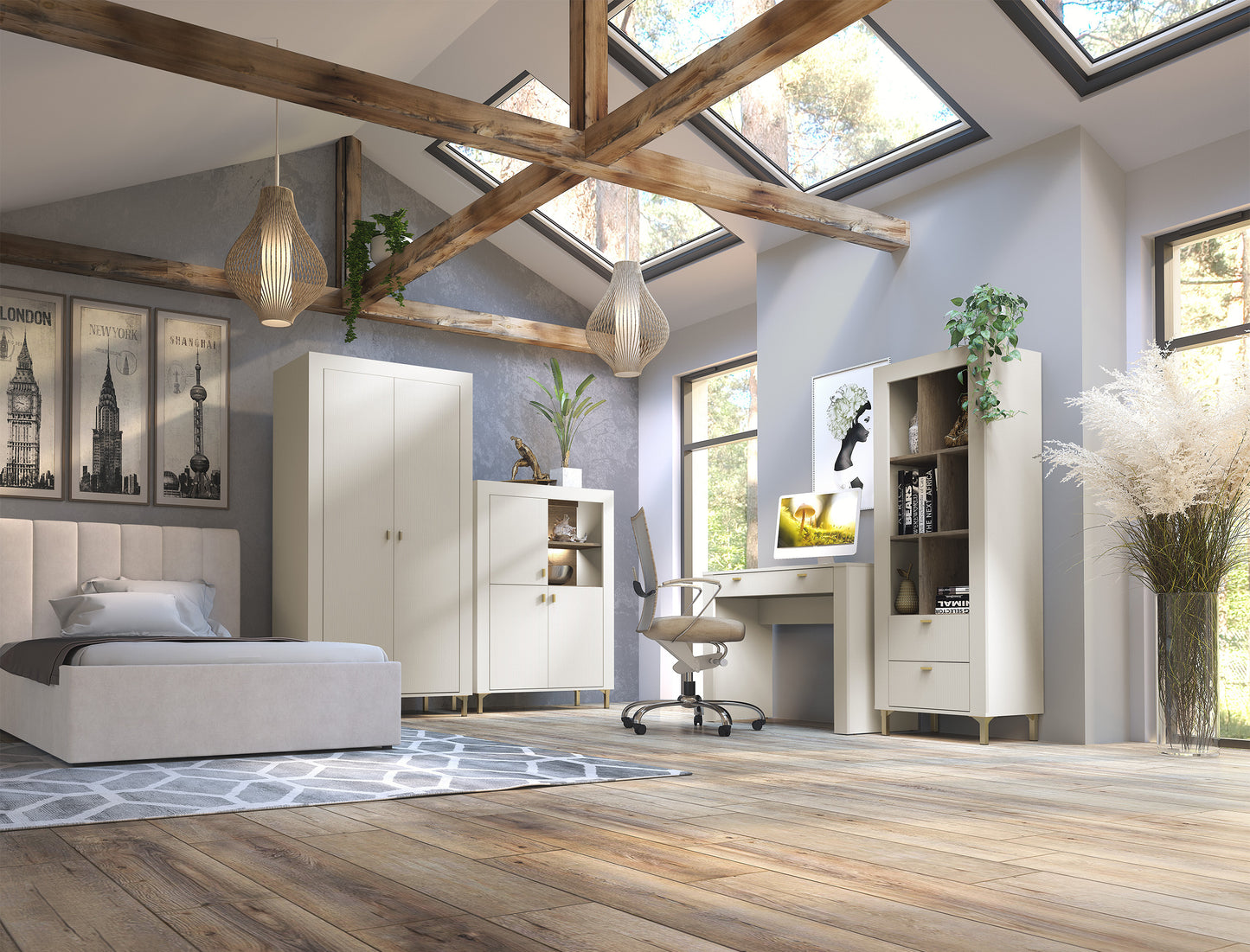 Skapis Lamos 55/153/38 cm bēšs/zelts