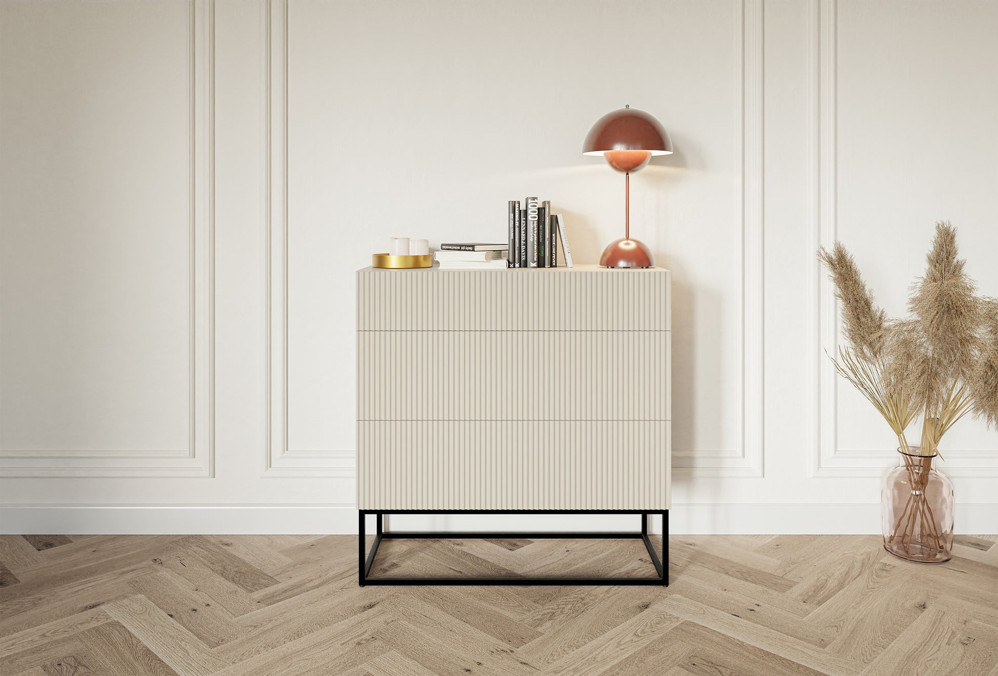 Kumode Velda 90/90/38 cm bēšs/melns - N1 Home