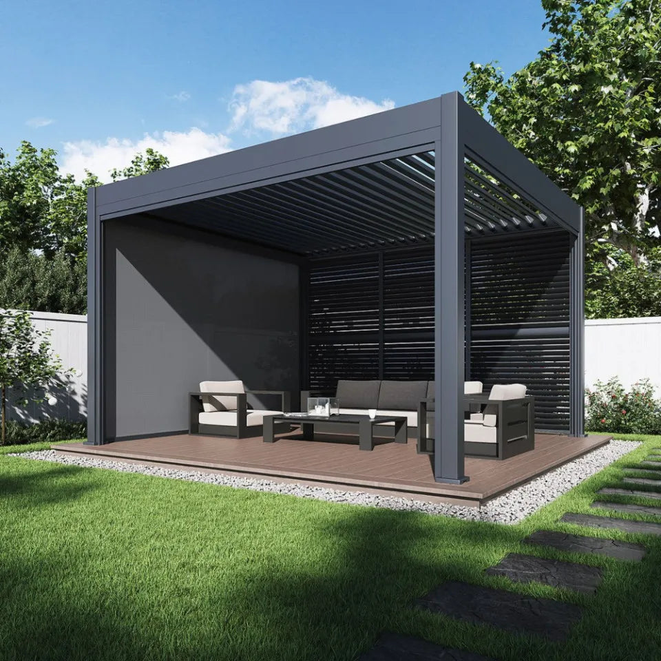 Elektriskā terases pergola Dele AUTOMATIC 3,6x4 ar LED apgaismojumu - N1 Home