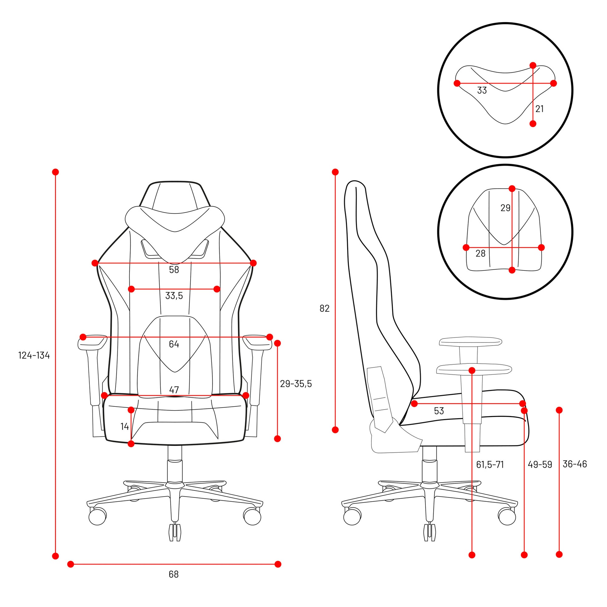 Krēsls X - P 124-134/68/47 cm balts/zils - N1 Home