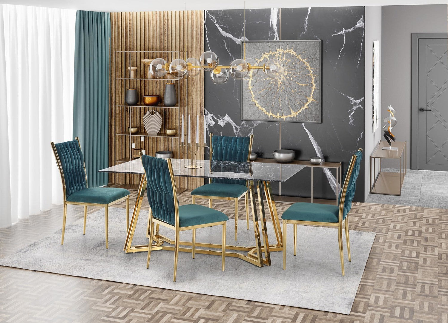 Galds Konama 160/90/75 cm melns marmors/zelts - N1 Home