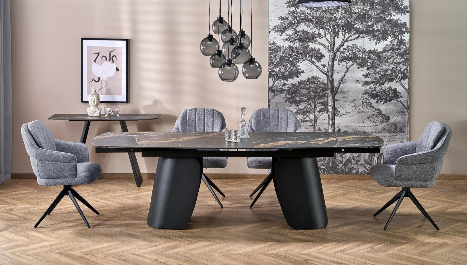 Galds Forus 180/90/76 cm melns marmors/melns - N1 Home