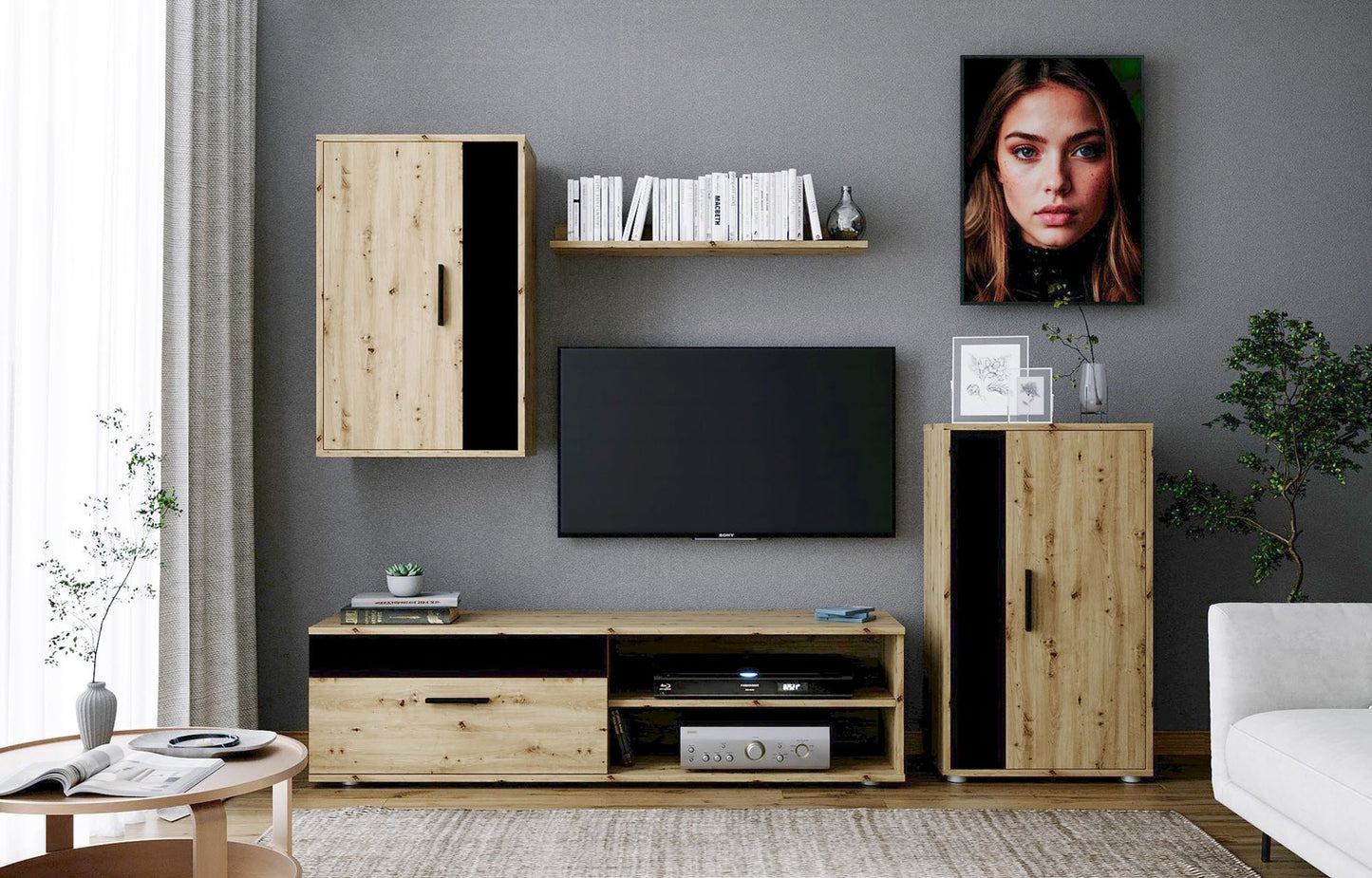 Mēbeļu komplekts Bensi 190 cm Artizan ozols/melns - N1 Home