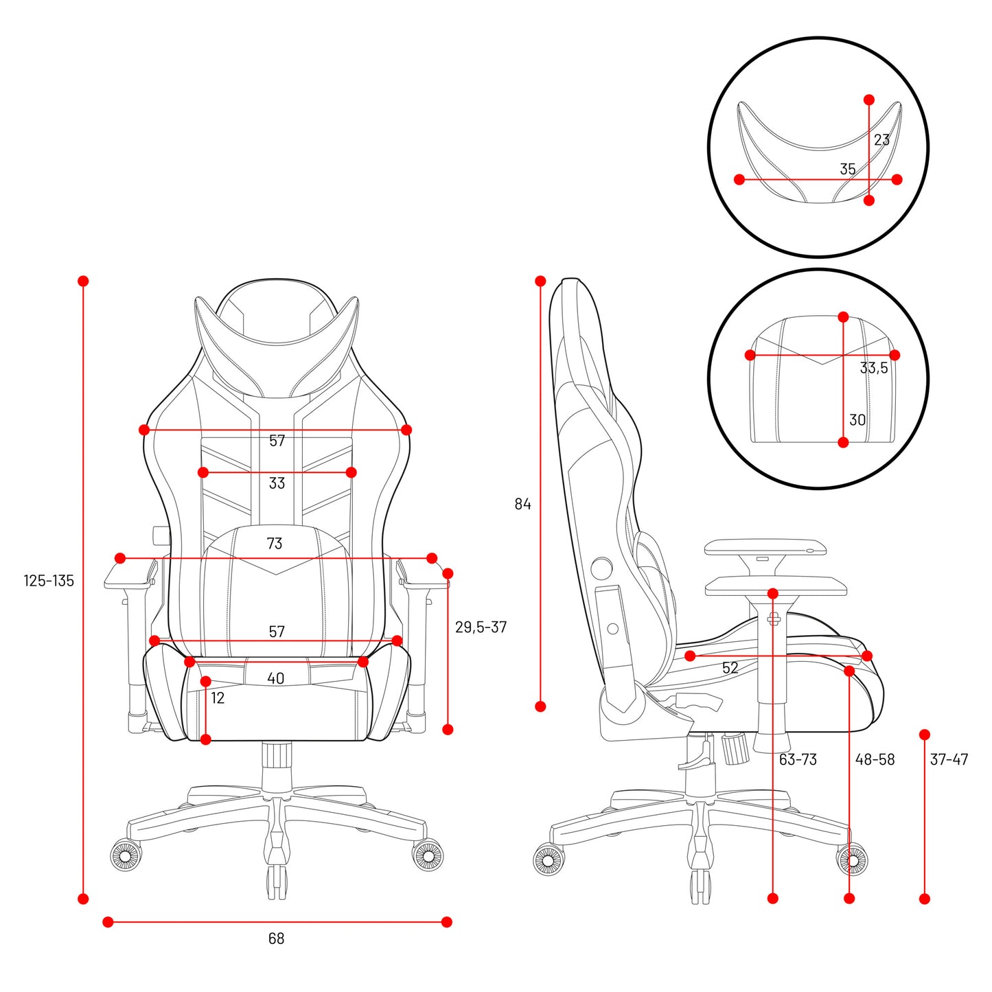 Krēsls X - Ra 125 - 135/68/57 rozā/balts