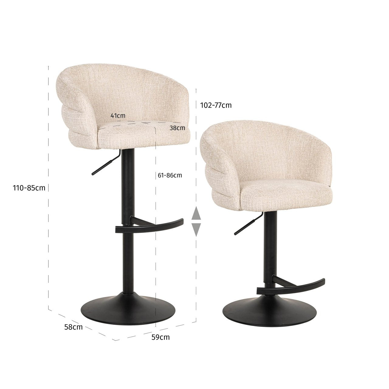 Bāra krēsls Nikki  Richmond Interiors 59/85/58 cm niagara beige - N1 Home