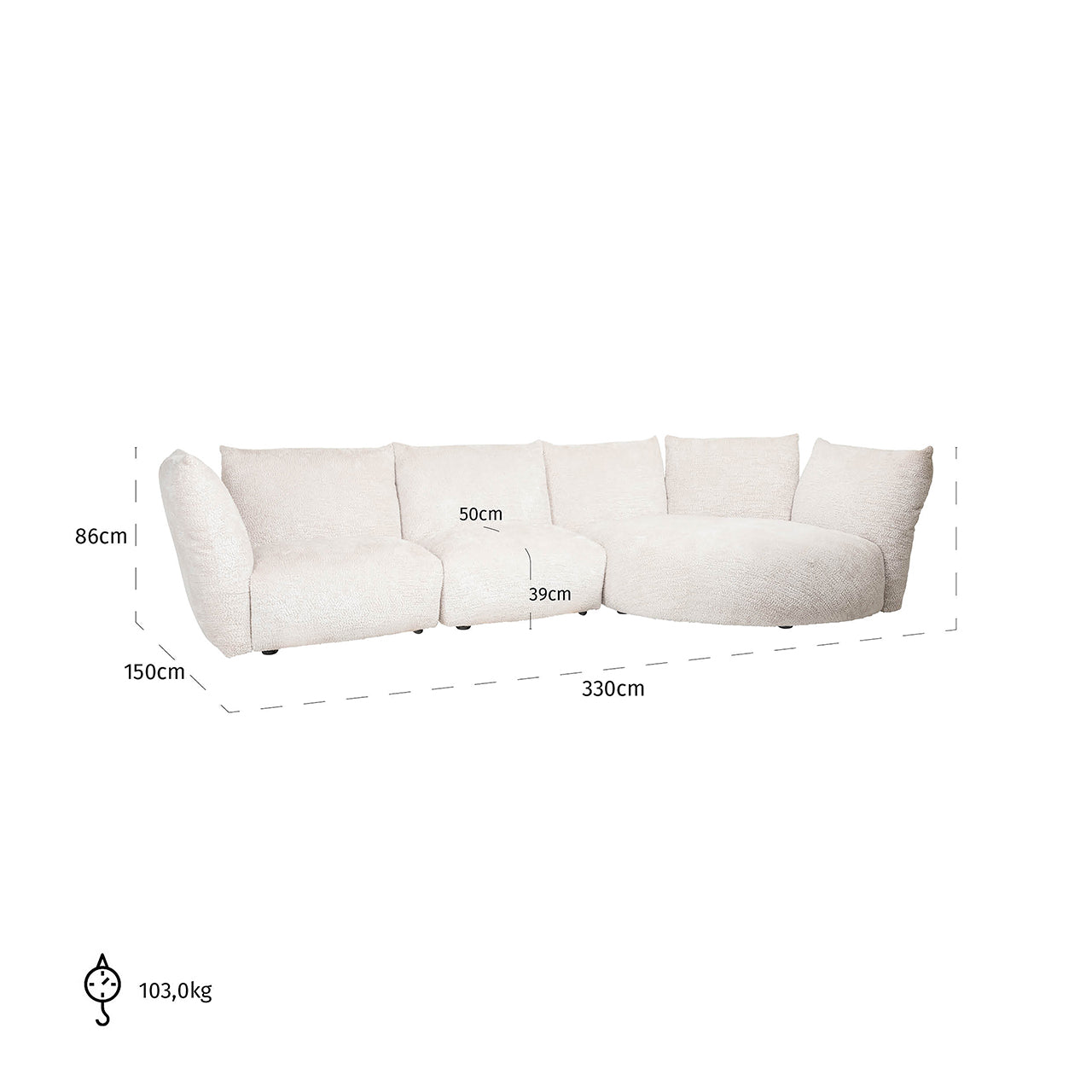 Dīvāns Loyd Richmond Interiors 86/330/150 cm Be Lovely 11 Cream - N1 Home