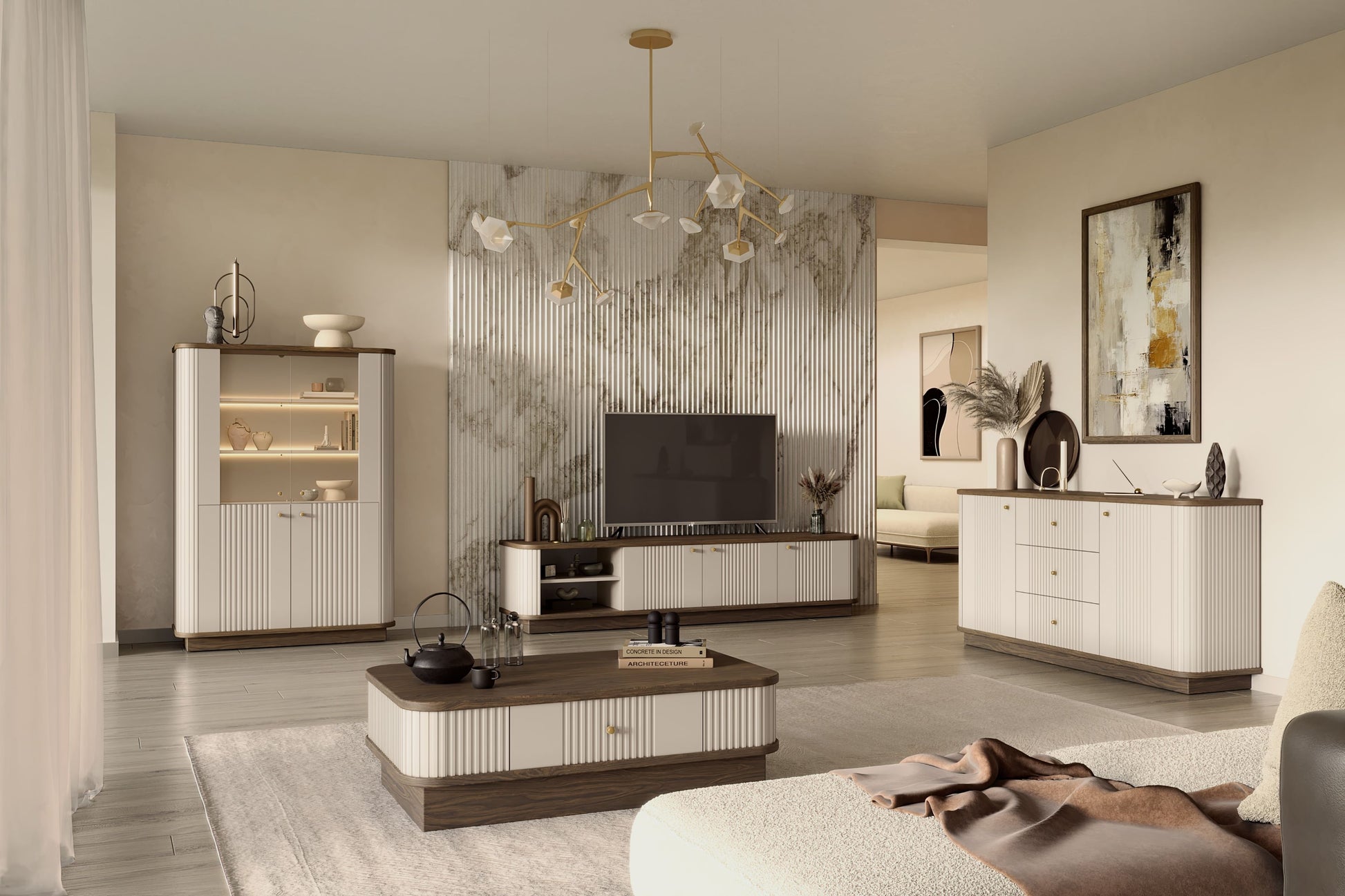 Kafijas galdiņš Vespa 103/32/60 cm kašmirs/rieksts/zelts - N1 Home