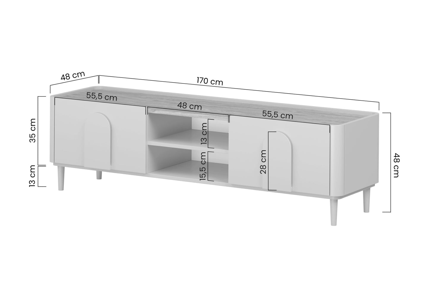 TV skapis Amil 170/48/48 cm kašmirs/eļļots ozols/gaišs ozols - N1 Home