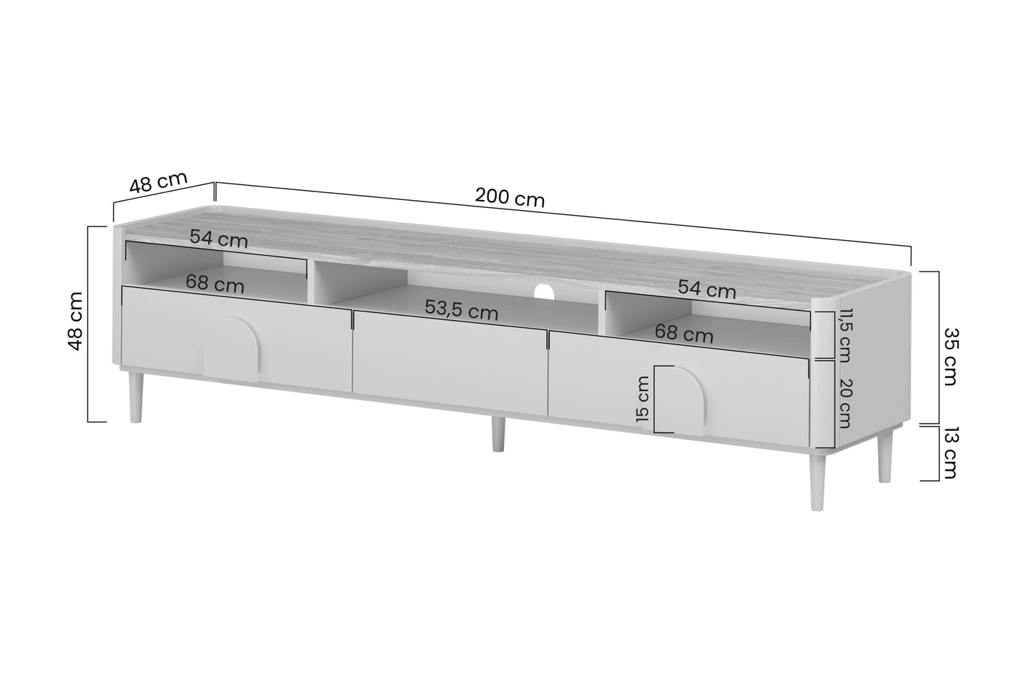 TV skapis Amil 200/48/48 cm Kašmirs / Eļļots ozols - N1 Home
