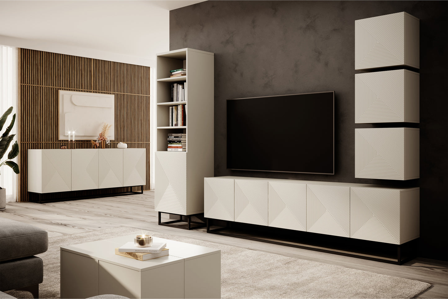 OSLO RTV kumode uz metāla kājām 200/56/40 cm kašmirs/melns - N1 Home