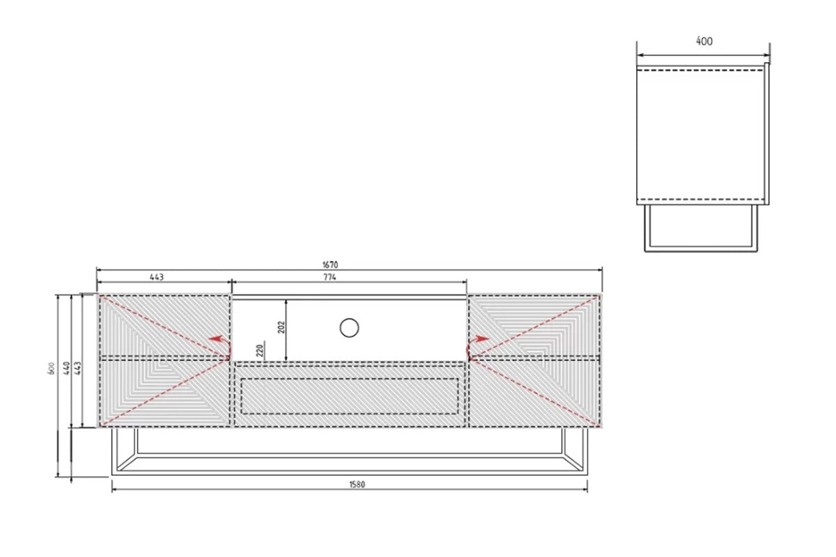 OSLO RTV kumode uz metāla kājām 167/60/40 melns/dabīgs - N1 Home