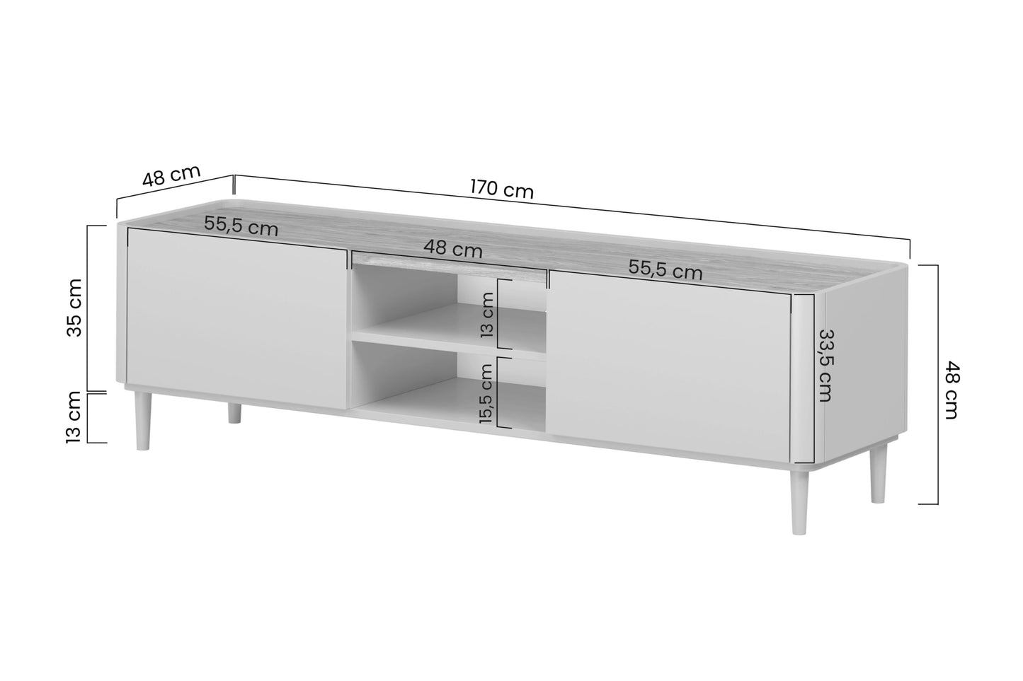 TV skapis Elva 170/48/48 cm Eikalipts / Baltijas kāpu ozols - N1 Home
