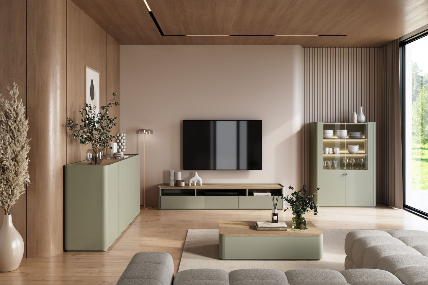 TV skapis Elva 200/35.5/48 cm Eikalipts / Baltijas kāpu ozols - N1 Home