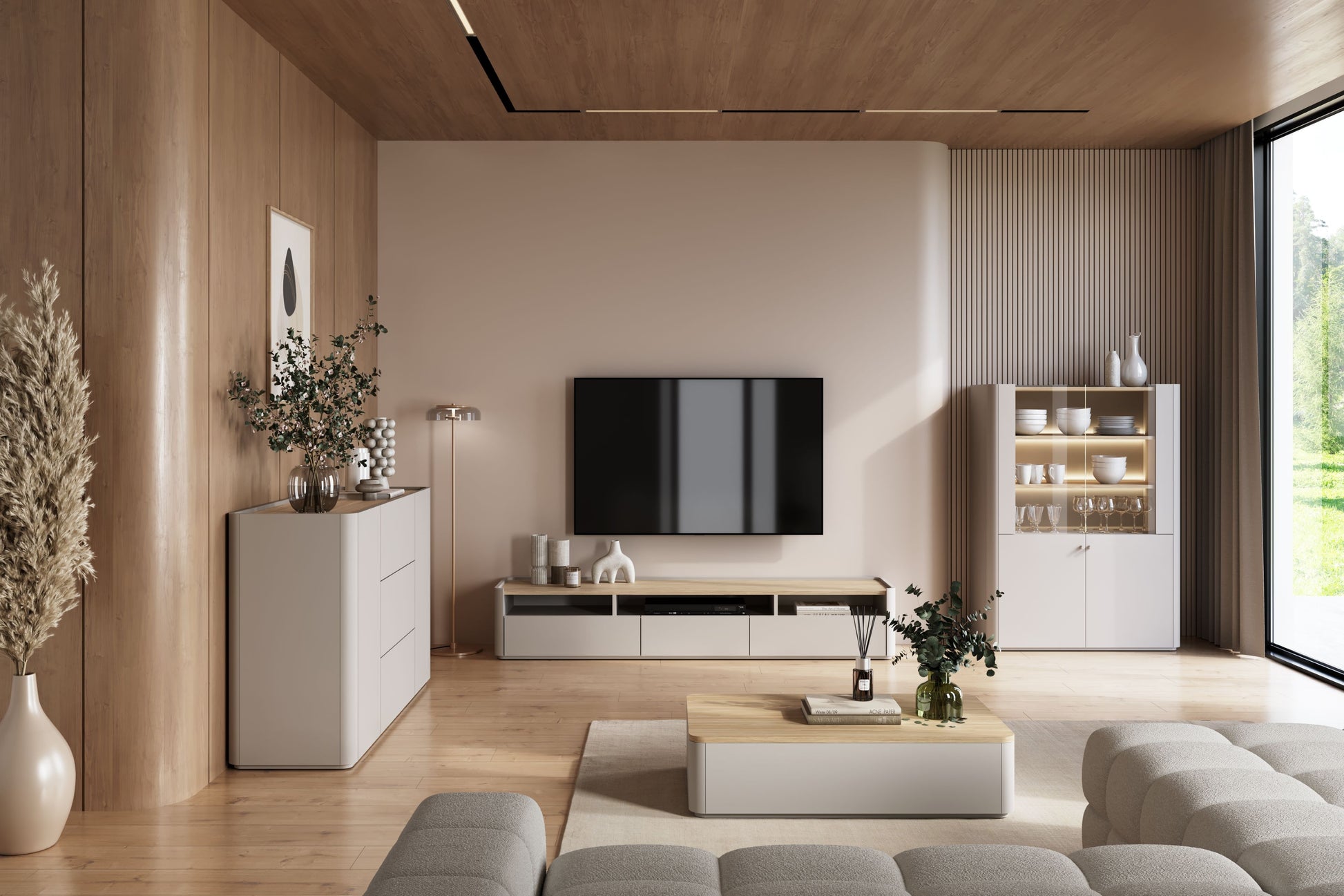 TV skapis Elva 200/35.5/48 cm Kašmirs / Eļļots ozols - N1 Home