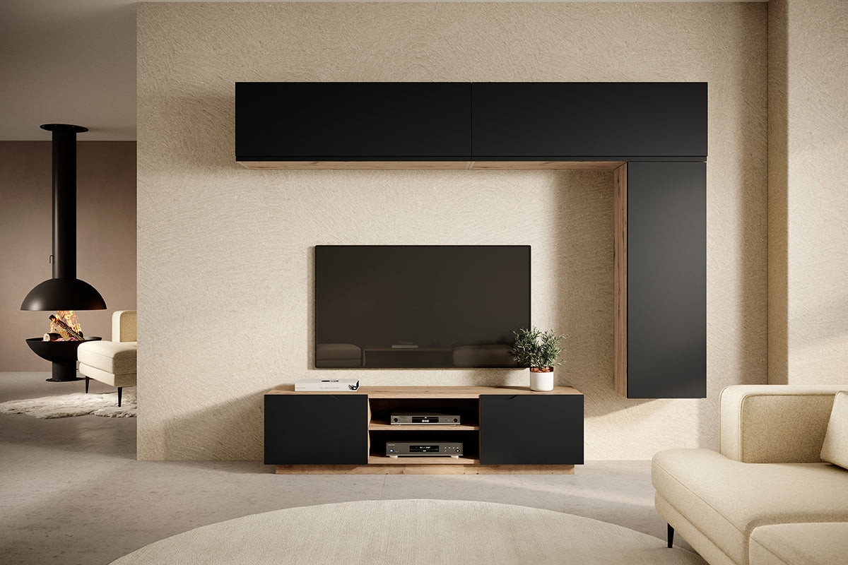 TV skapis LOFT mini 160/41/37 cm melns/dabīgs - N1 Home