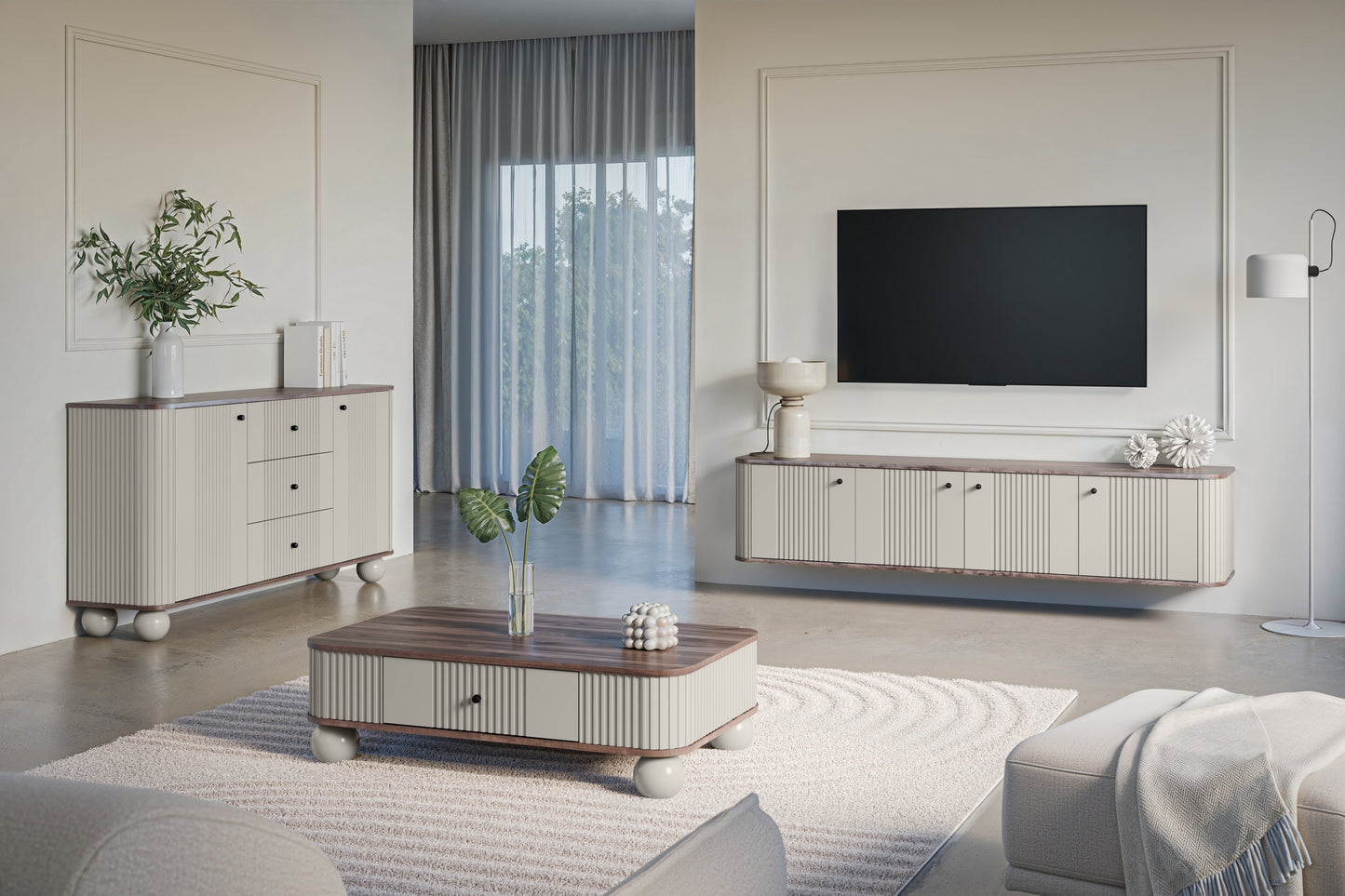 TV skapis Vespa 187/36/38 cm kašmirs/rieksts/melns - N1 Home