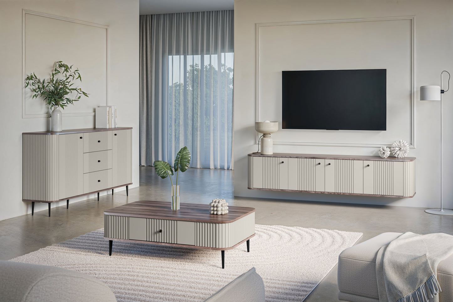 TV skapis Vespa 187/36/38 cm kašmirs/rieksts/melns - N1 Home