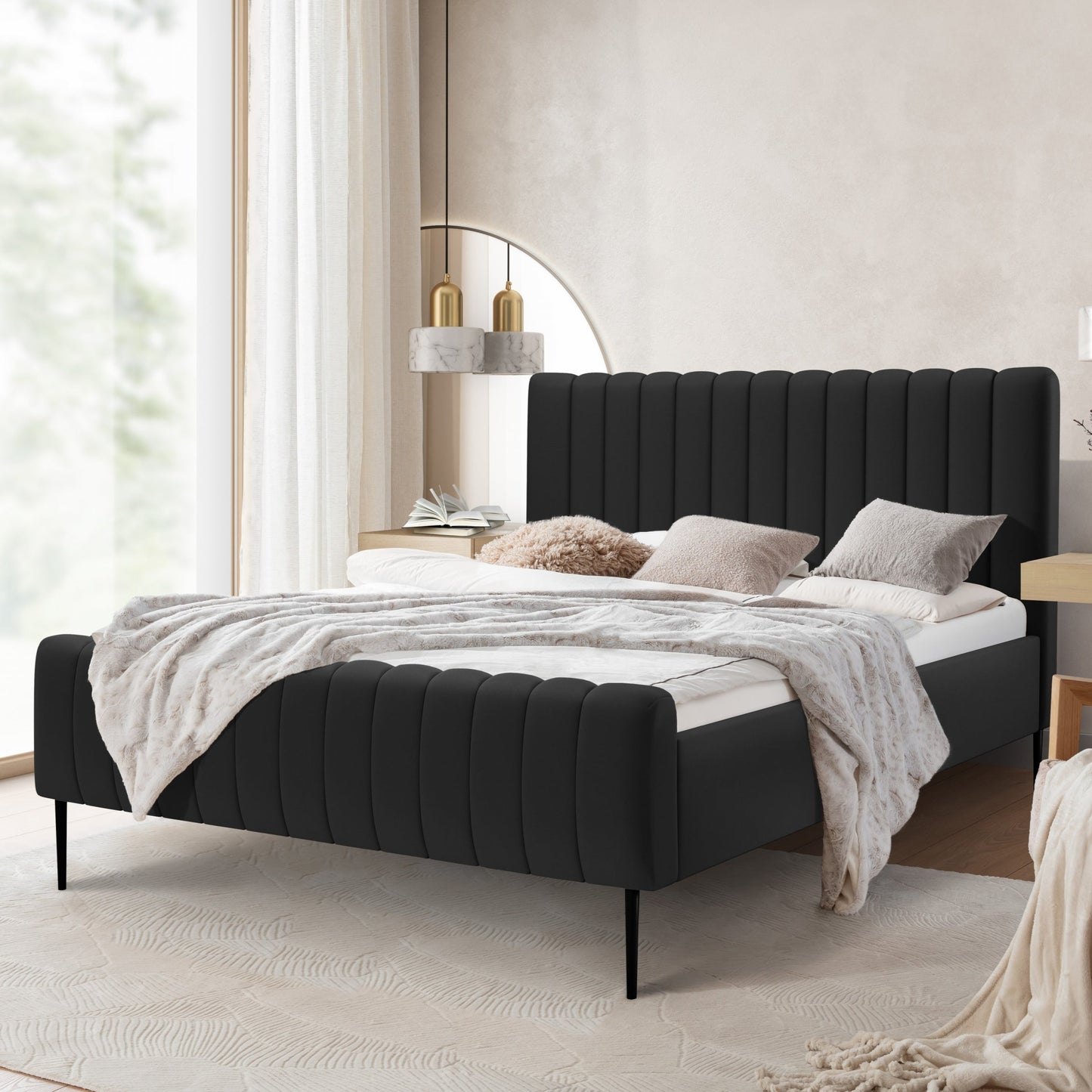 Gulta Austin melnas kājas 120; 140; 160; 180/200 cm Velluto 20 - N1 Home