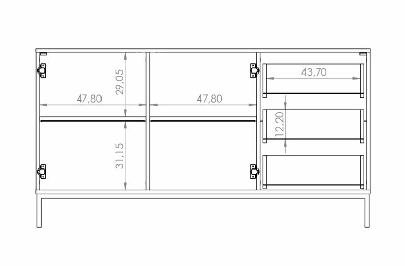 TILLAR Divdurvju kumode, 150 cm, ar trim atvilktnēm, tumši zila - N1 Home