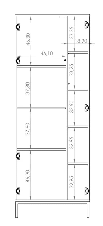 RILAPE Divdurvju vitrīnas skapis 70 cm, melns