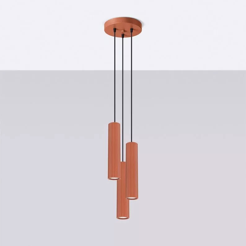 BONKAR x3 sarkana okera piekārta lampa uz apaļas griestu oderes - N1 Home