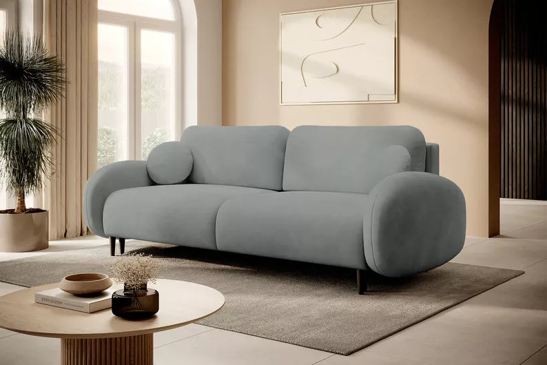 FRABA Izvelkamais dīvāns ar gulēšanas funkciju, veļas konteineru, pelēks velvets - N1 Home