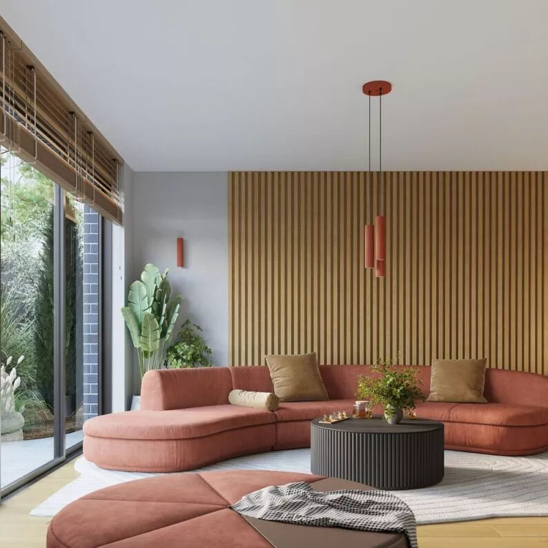 BONKAR x3 sarkana okera piekārta lampa uz apaļas griestu oderes - N1 Home