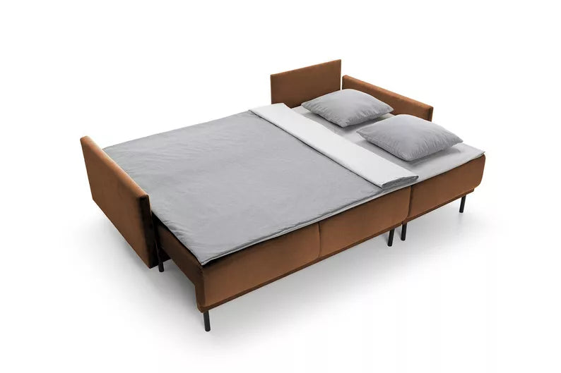 NOMIEL L-formas izvelkamais stūra dīvāns ar konteineru, vara hidrofoba audums - N1 Home