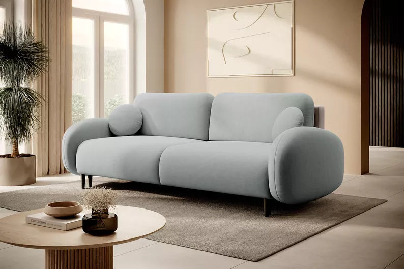 FRABA Izvelkamais dīvāns ar gulēšanas funkciju, veļas konteineru, pelēks samts - N1 Home