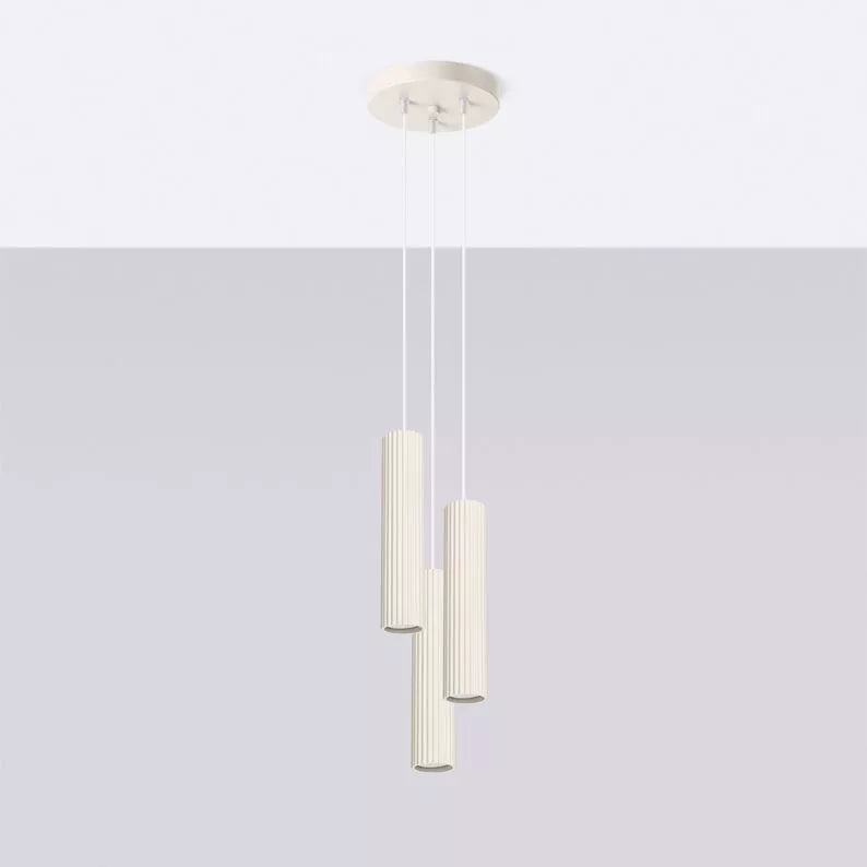 BONKAR x3 bēša piekaramā lampa uz apaļas griestu oderes - N1 Home