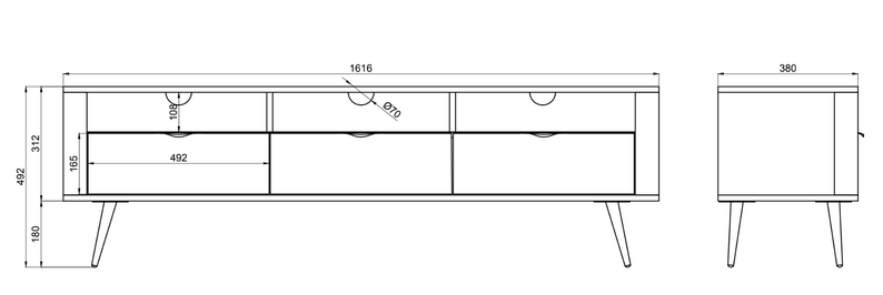 VALO TV skapis 160 cm ar padziļinājumiem, melns - N1 Home