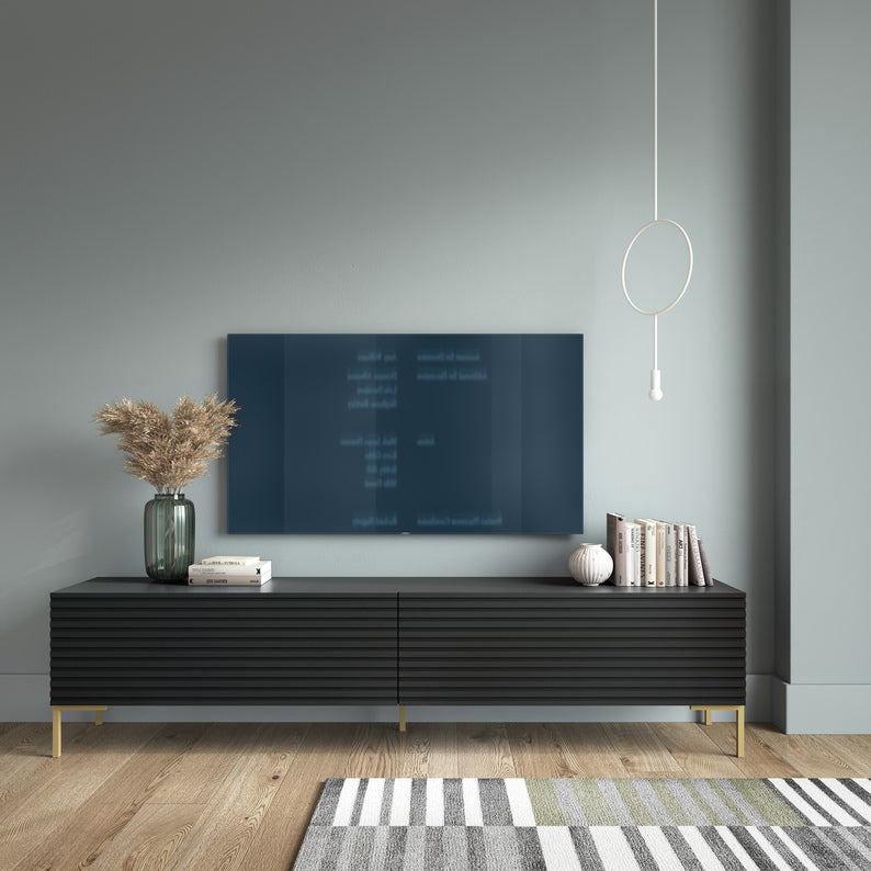 LAMME TV skapis, 140 cm, matēti melnas līstes, zelta kājas - N1 Home