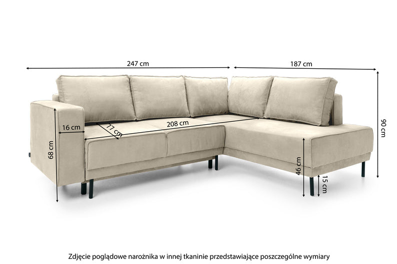 DARO Stūra dīvāns ar guļamfunkciju un konteineri, gaiši pelēks velvets, laba/kreisa puse - N1 Home