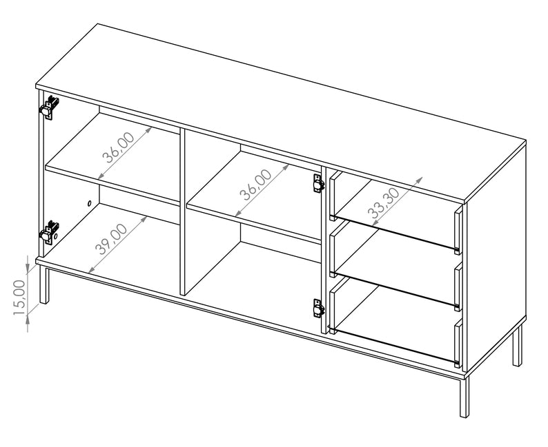 RILAPE Divdurvju kumode 150 cm ar atvilktnēm, hikorijs - N1 Home