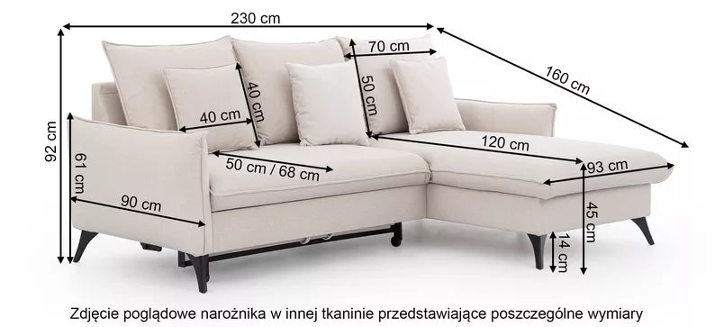 BIANOCA L-veida stūra dīvāns ar gulēšanas funkciju, ar konteineru, smilškrāsas, viegli tīrāms audums, kreisa/laba puse - N1 Home