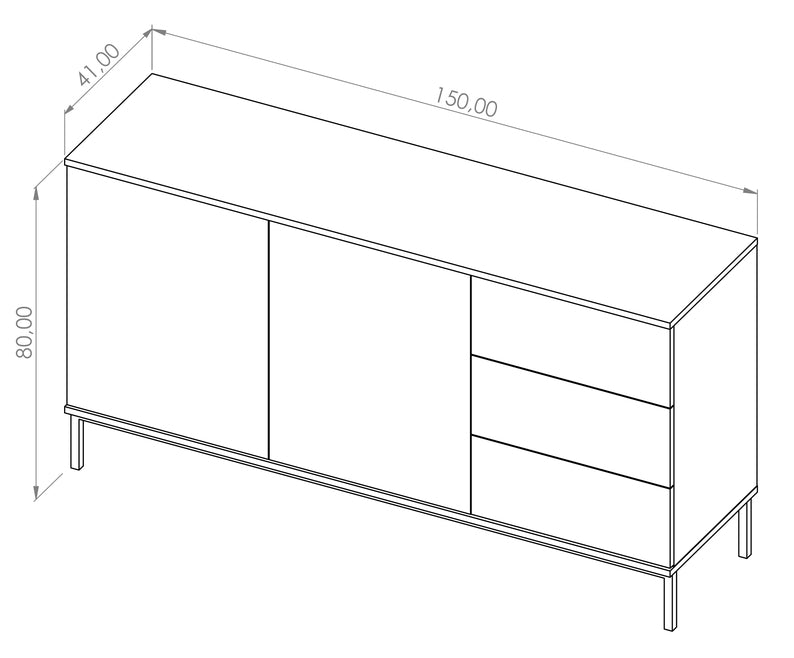 RILAPE Divdurvju kumode 150 cm ar atvilktnēm, melna - N1 Home