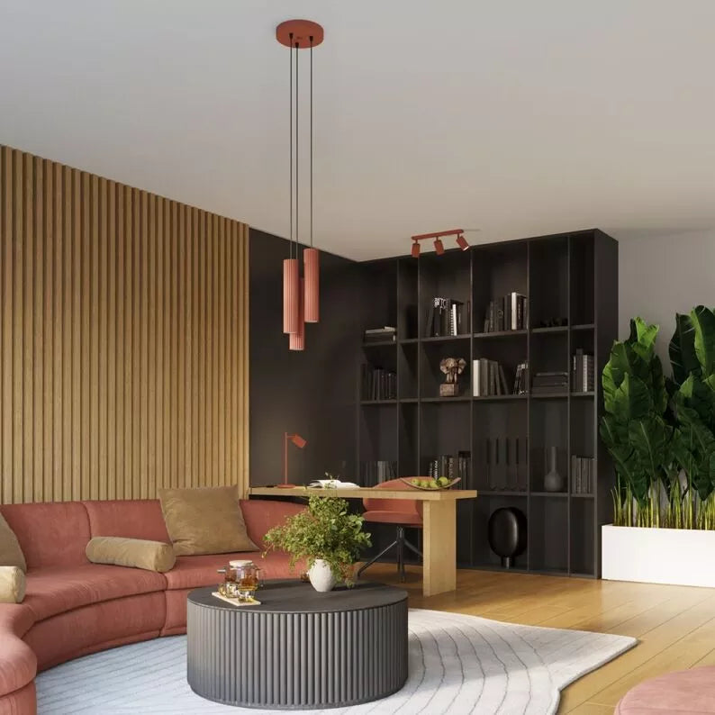 BONKAR x3 sarkana okera piekārta lampa uz apaļas griestu oderes - N1 Home