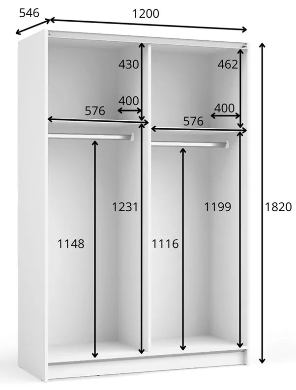 DIAFO Divdurvju bīdāmais skapis ar spoguli, 120 cm, melns