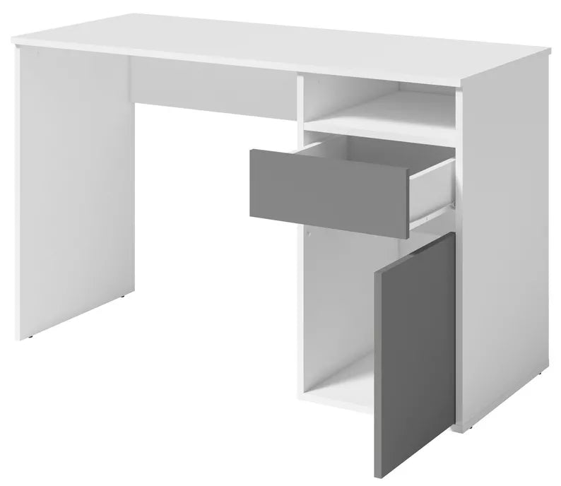 CILA Rakstāmgalds ar atvilktni un skapi 120 cm, balts / grafīts